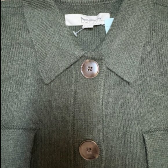 ANN TAYLOR LOFT COLLARED SWEATER JACKET CARDIGAN SPRUCE GREEN PINE NWOT SP - Picture 6 of 6